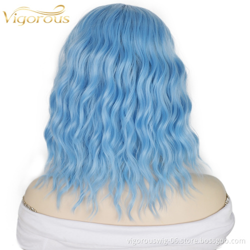 Natural Vendors Fiber Good Quality Cheap For Women Blue High Temperature Water Wave Synthetic Wigs Lace Front